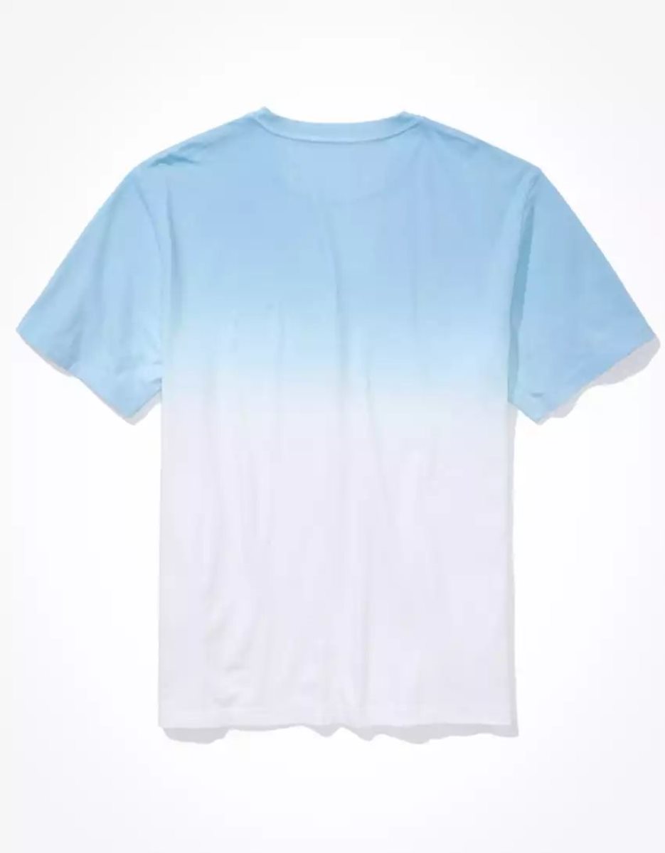 T Shirt Graphique American Eagle AE Super Soft Dip-Dye Logo Bleu Homme | WGA-09929453